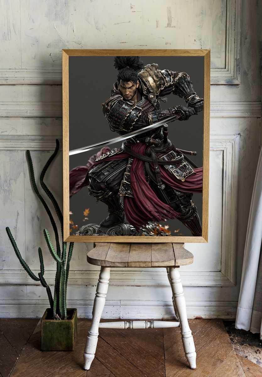 Samurai Warrior Digital Art Poster. room preview