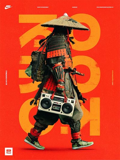 Samurai with Boombox — Urban Art Print. poster