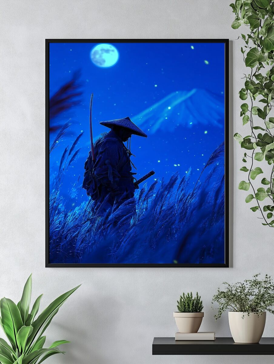 Samurai in Moonlight — Digital Art Print. — room view 4