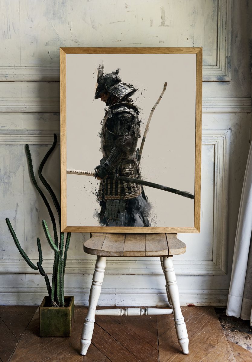 Samurai Warrior Ink Poster. — room view 1