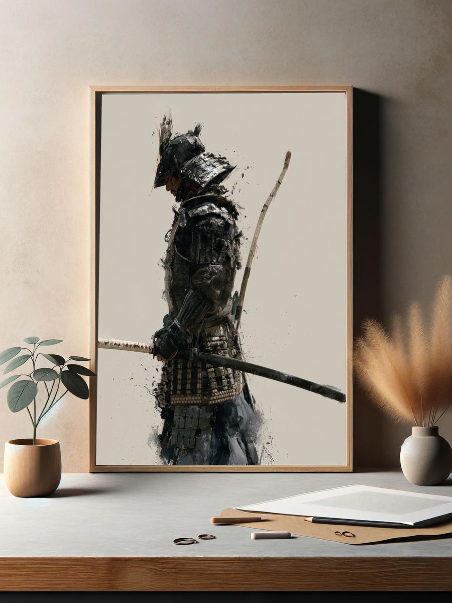 Samurai Warrior Ink Poster. — room view 2