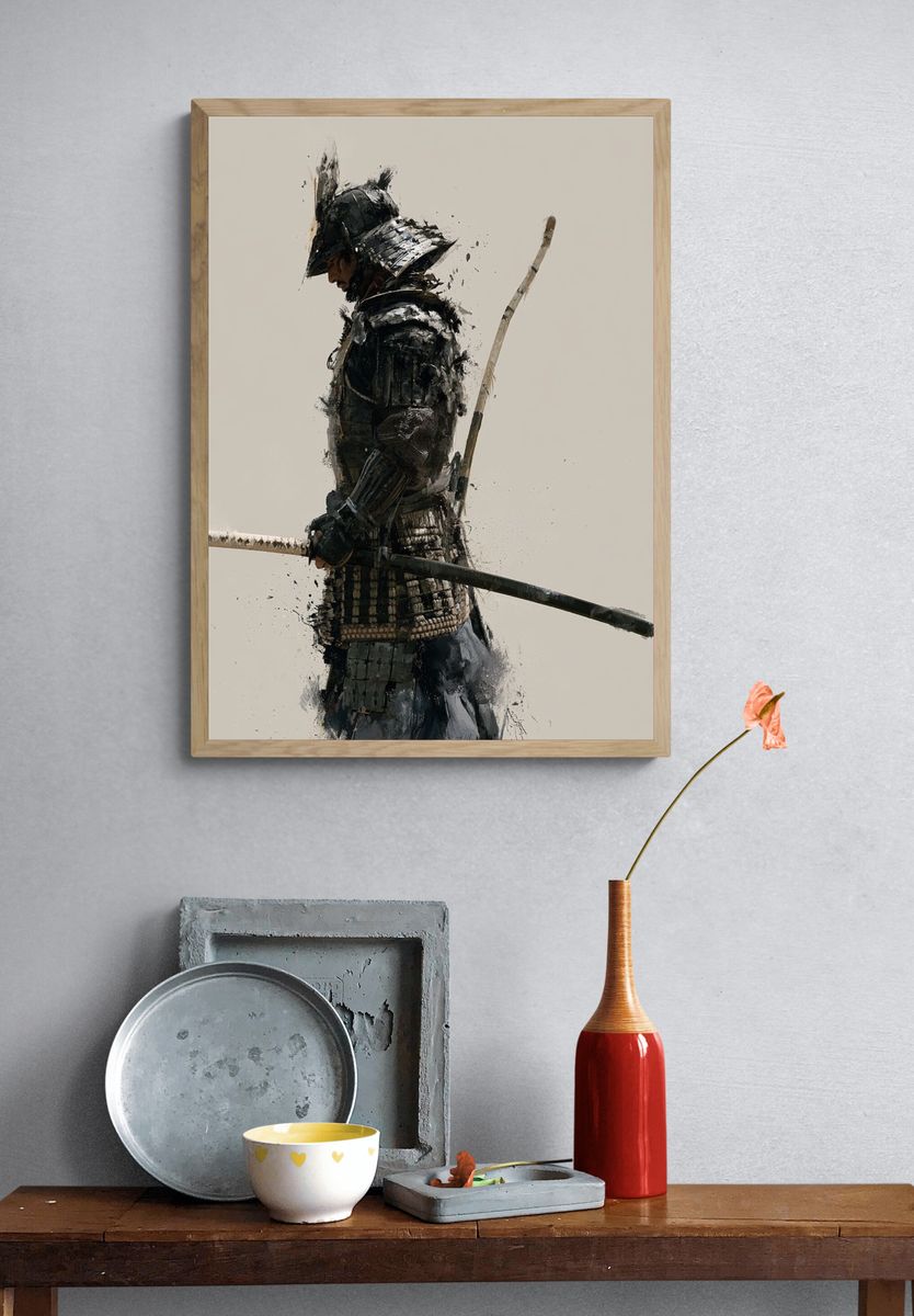 Samurai Warrior Ink Poster. — room view 3