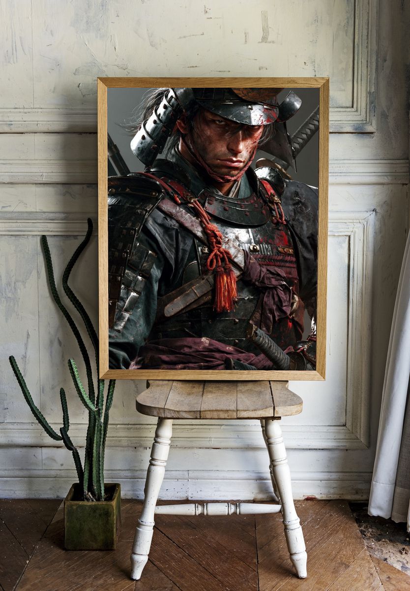 Samurai Warrior Portrait Print. room preview
