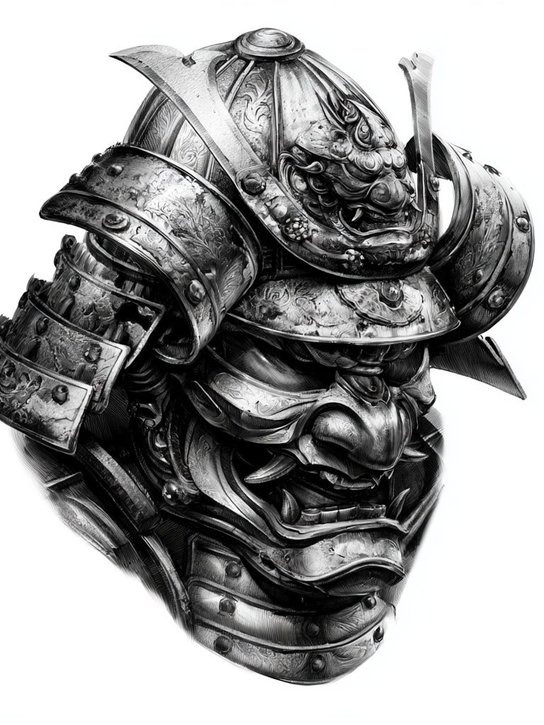 Samurai Helmet — Black-White Print. poster detail