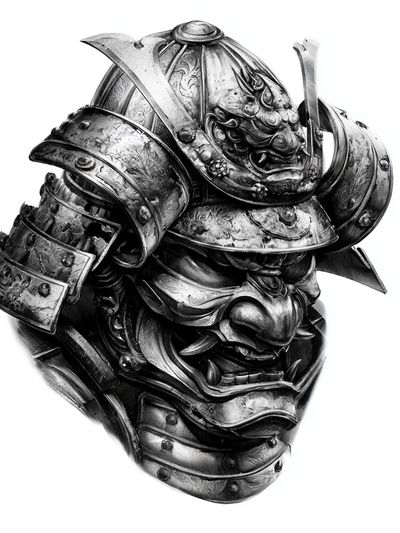 Samurai Helmet — Black-White Print.