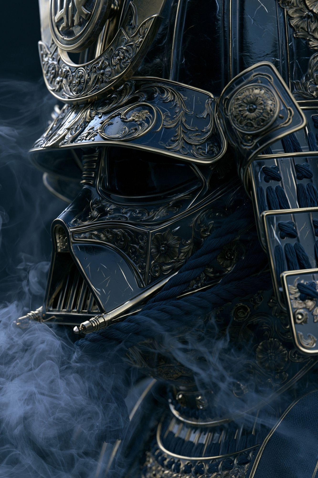 Ornate Samurai Helmet Illustration Print. poster — illustration art