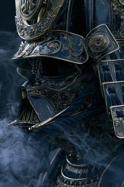 Ornate Samurai Helmet Illustration Print.