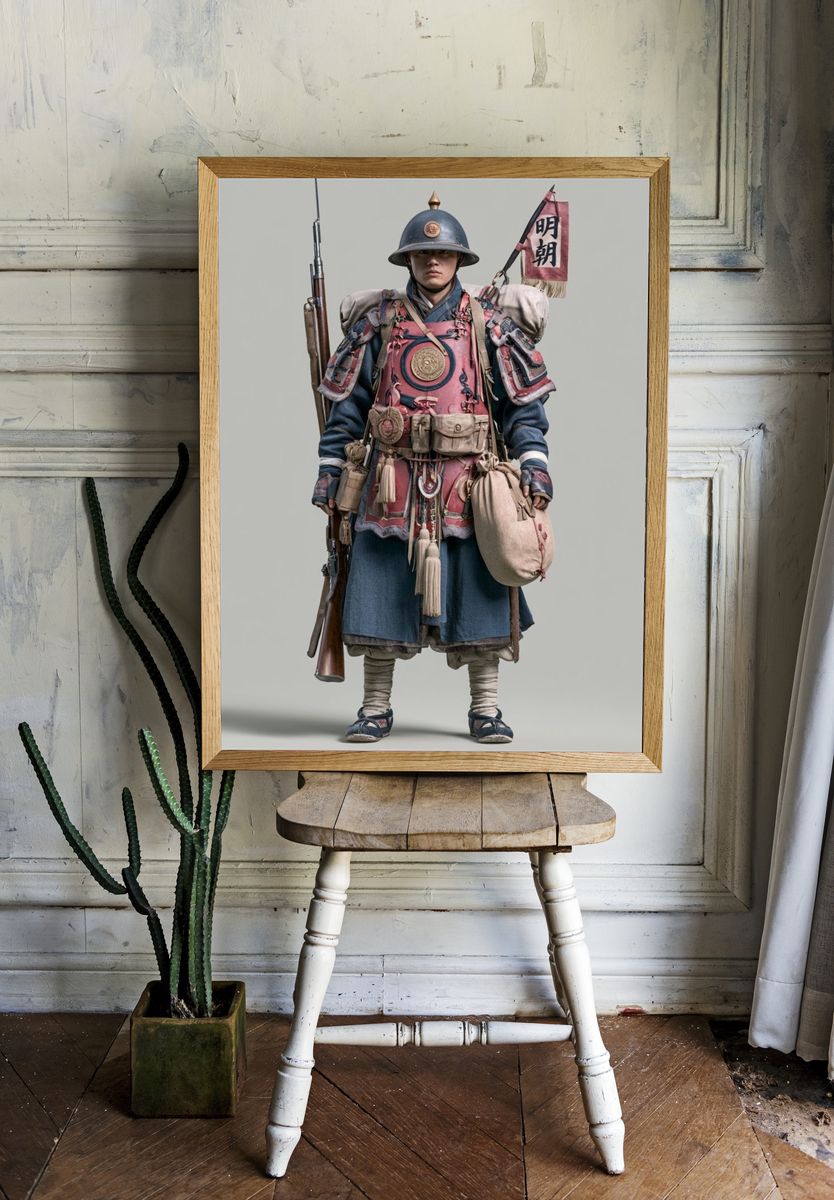Samurai Warrior Portrait Print. room preview