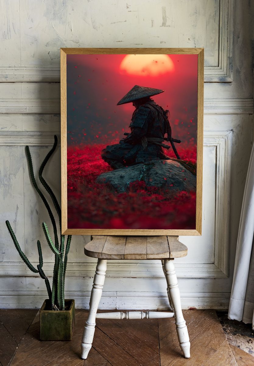 Samurai at Sunset — Digital Art Print room preview