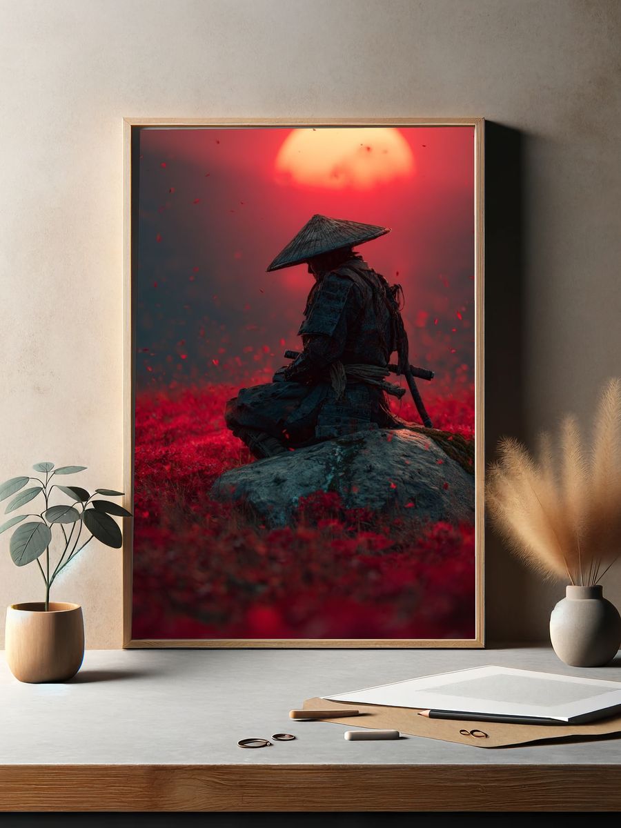 Samurai at Sunset — Digital Art Print. — room view 2