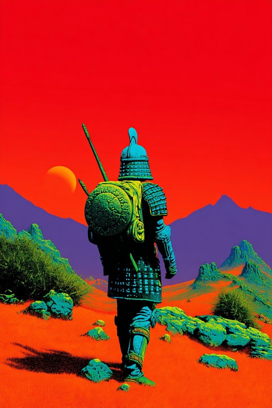 Samurai Desert Retro Print. poster detail