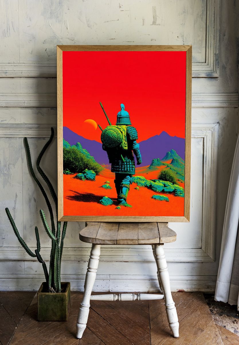 Samurai Desert Retro Print room preview