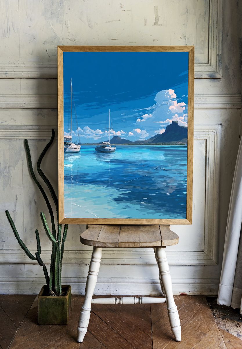 Sailboats on Tranquil Waters — Digital Art Print. room preview