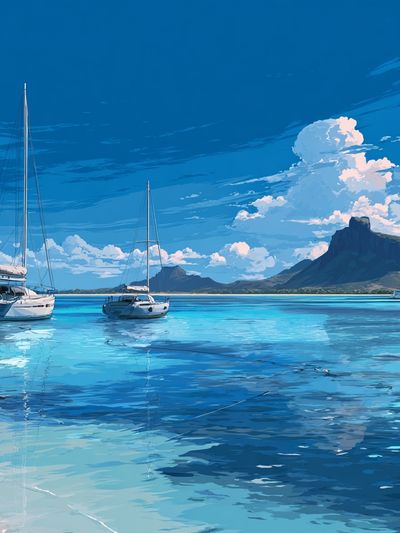 Sailboats on Tranquil Waters — Digital Art Print. poster