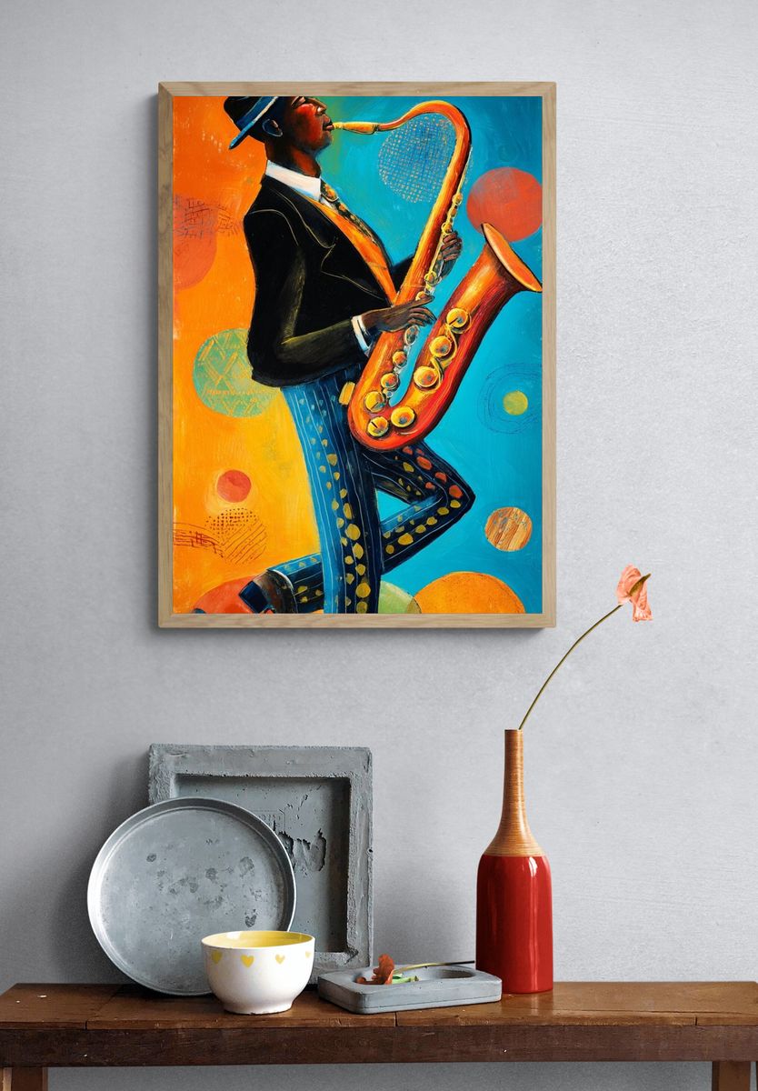 Saxophonist — Colorful Print. — room view 3