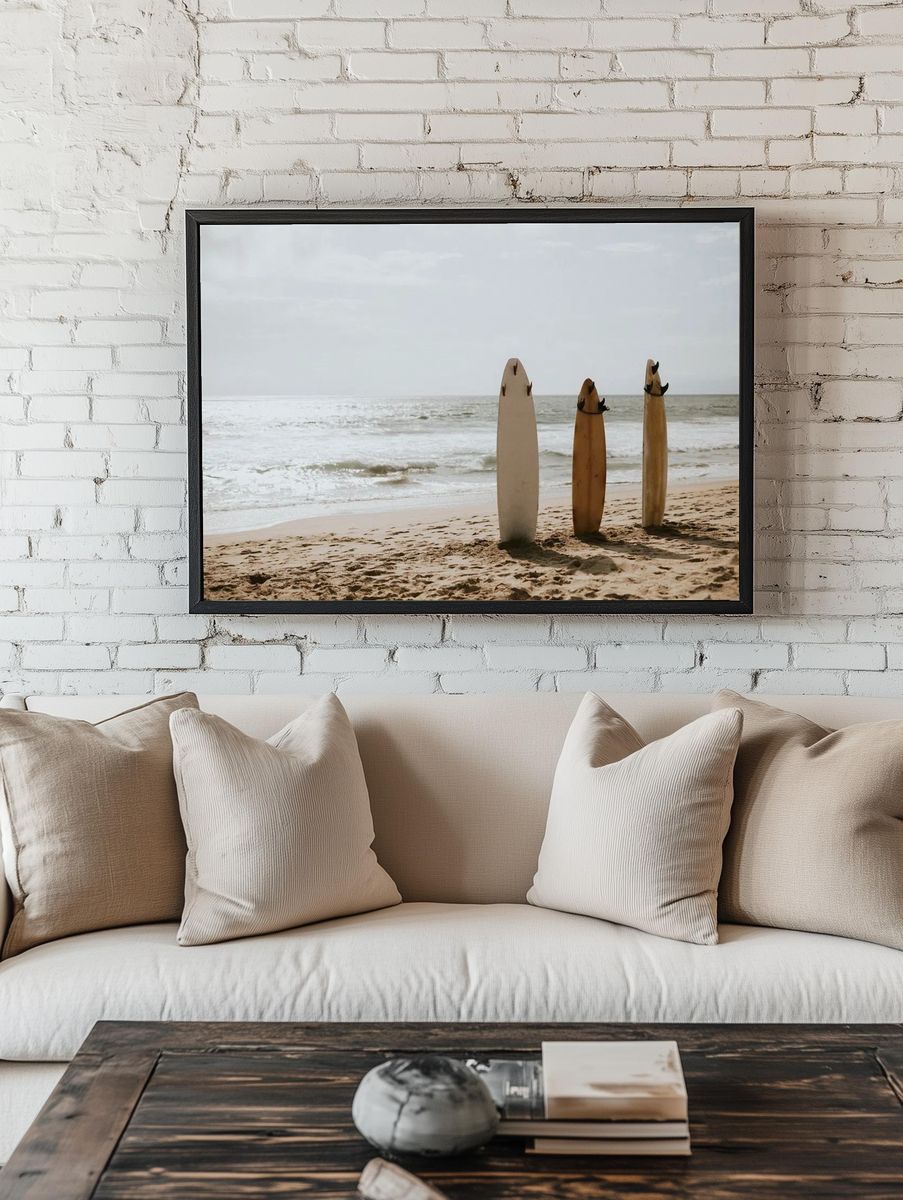 Surfboards on the Beach — Photography Print. — room view 1