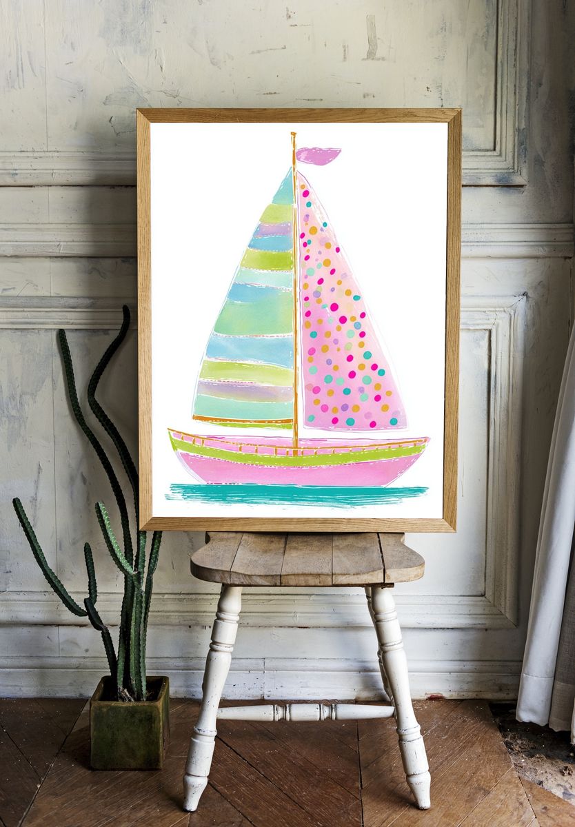 Colorful Sailboat Illustration Poster. room preview