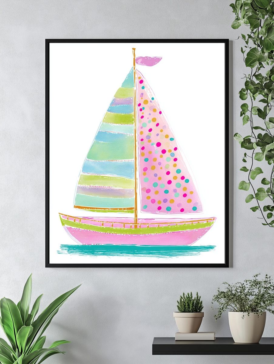 Colorful Sailboat Illustration Poster. — room view 4