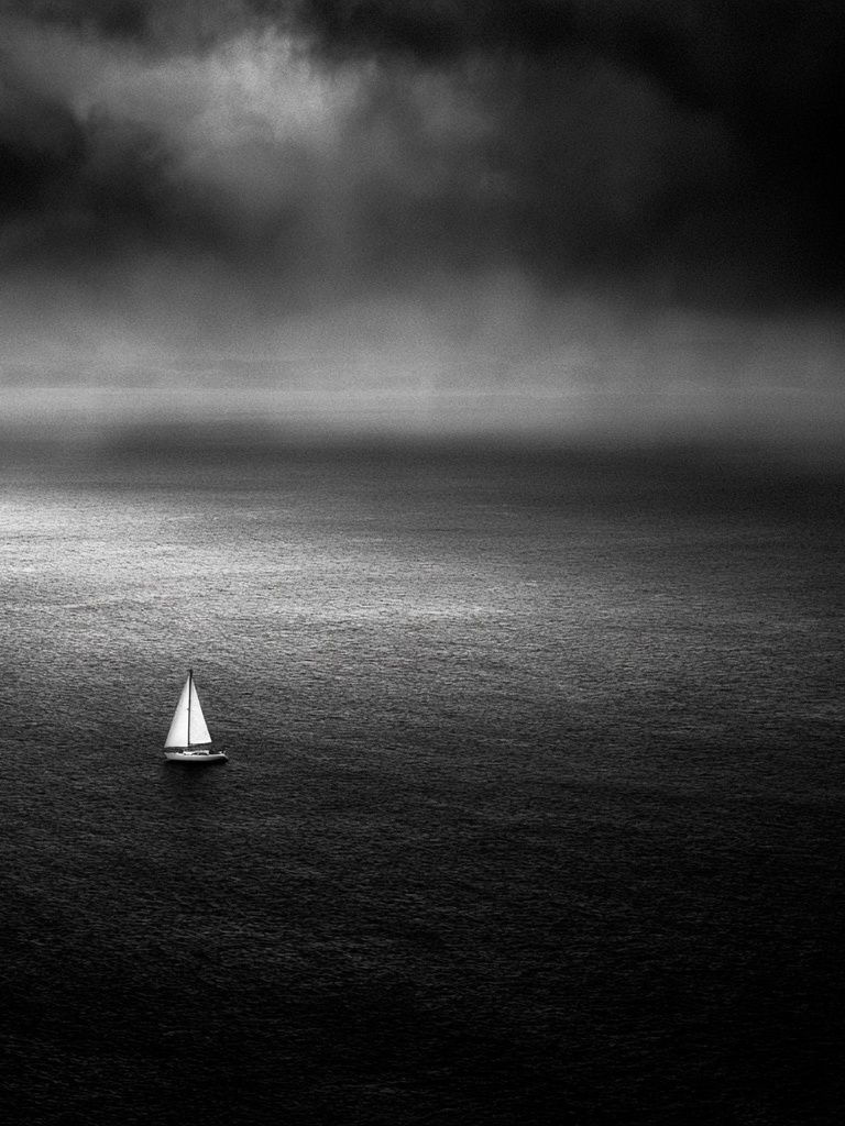 Solitary Sailboat Black-White Poster. poster — photography art
