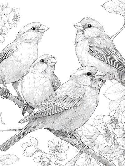Songbirds and Blossoms Line Art Poster. poster