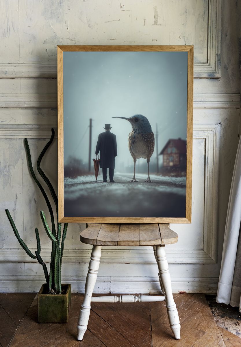 Surreal Bird and Man Poster room preview