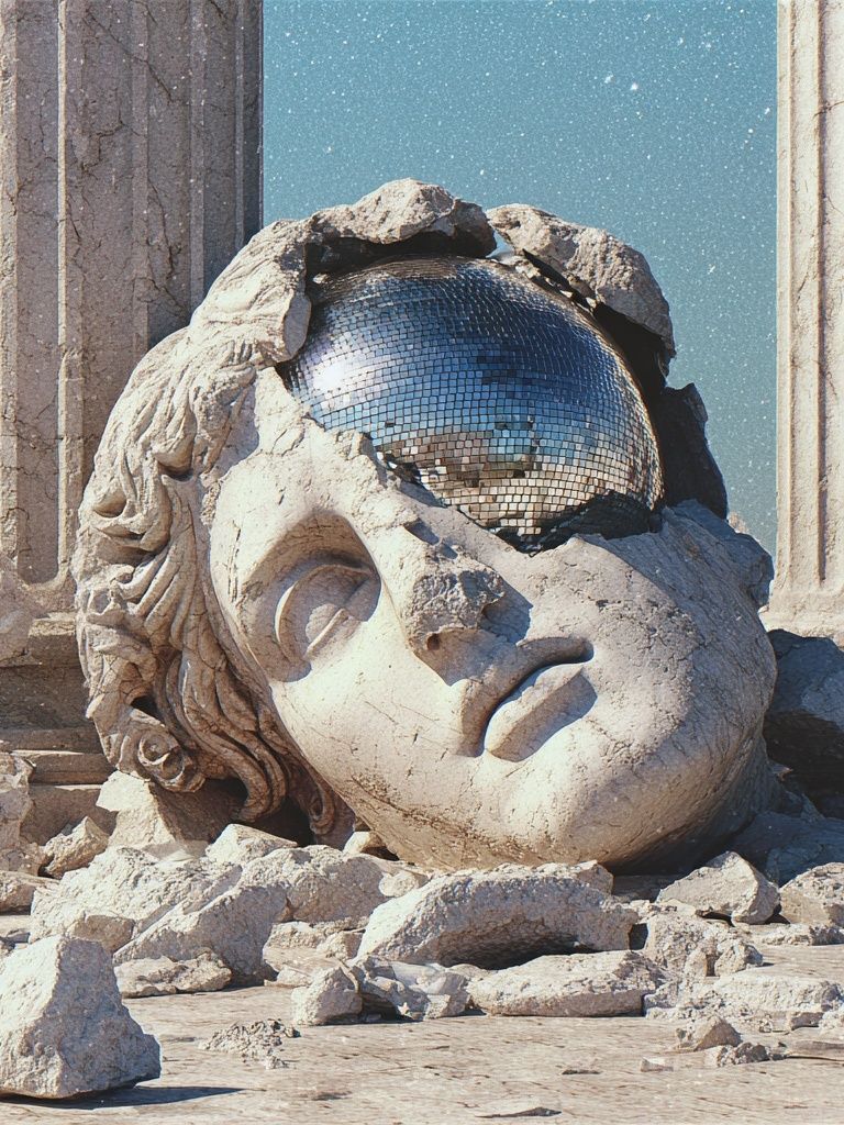 Broken Statue with Disco Ball — Surrealism Print. poster — fine-art art
