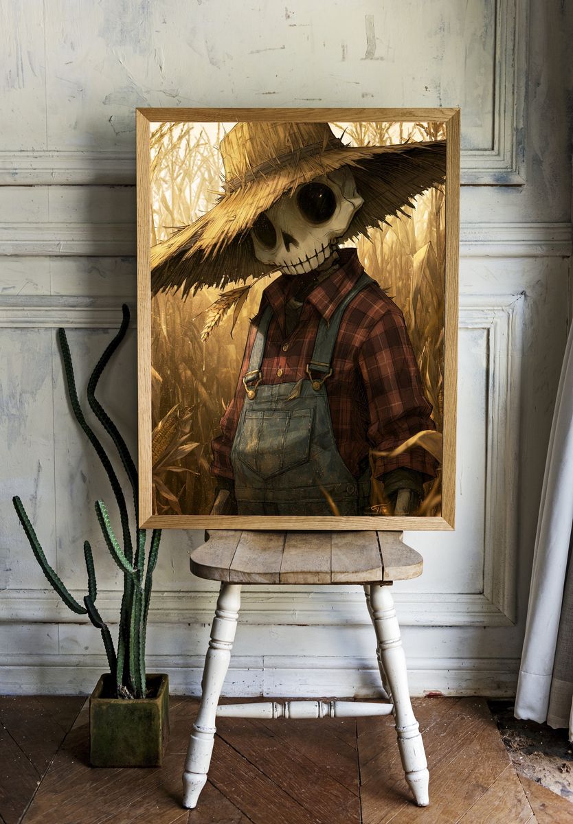 Scarecrow in Cornfield Illustration Poster. room preview