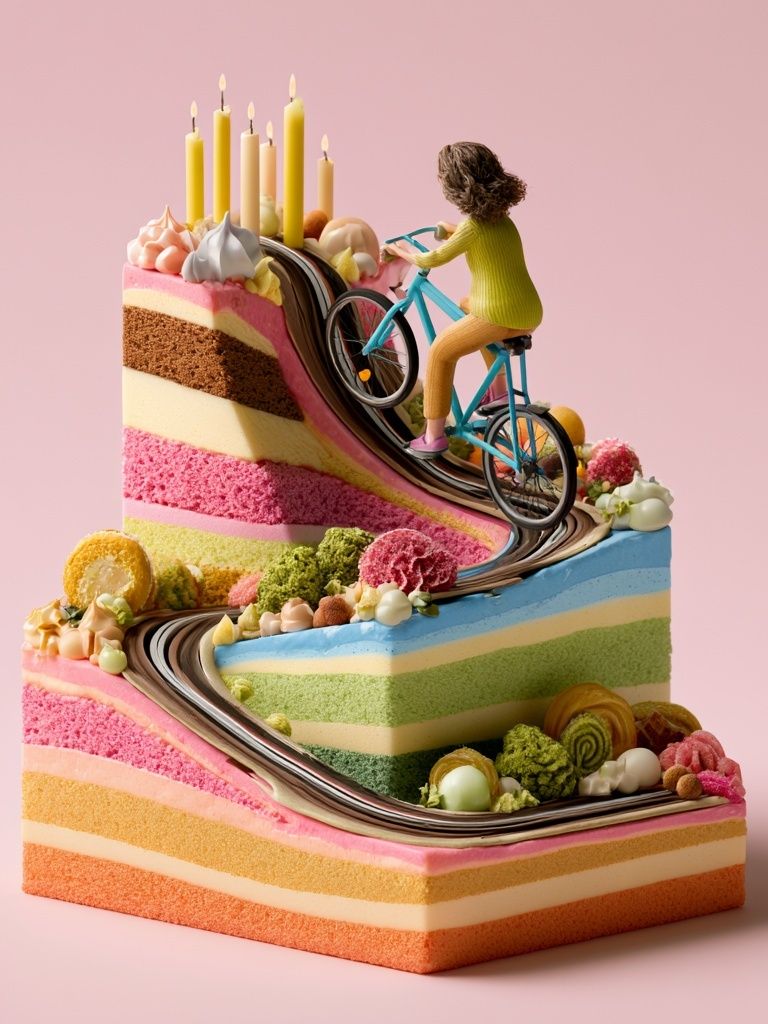 Surreal Cake Cyclist Illustration Poster. poster detail