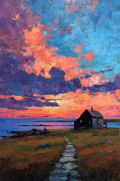 Sunset Over Coastal Cottage — Fine Art Print. poster print