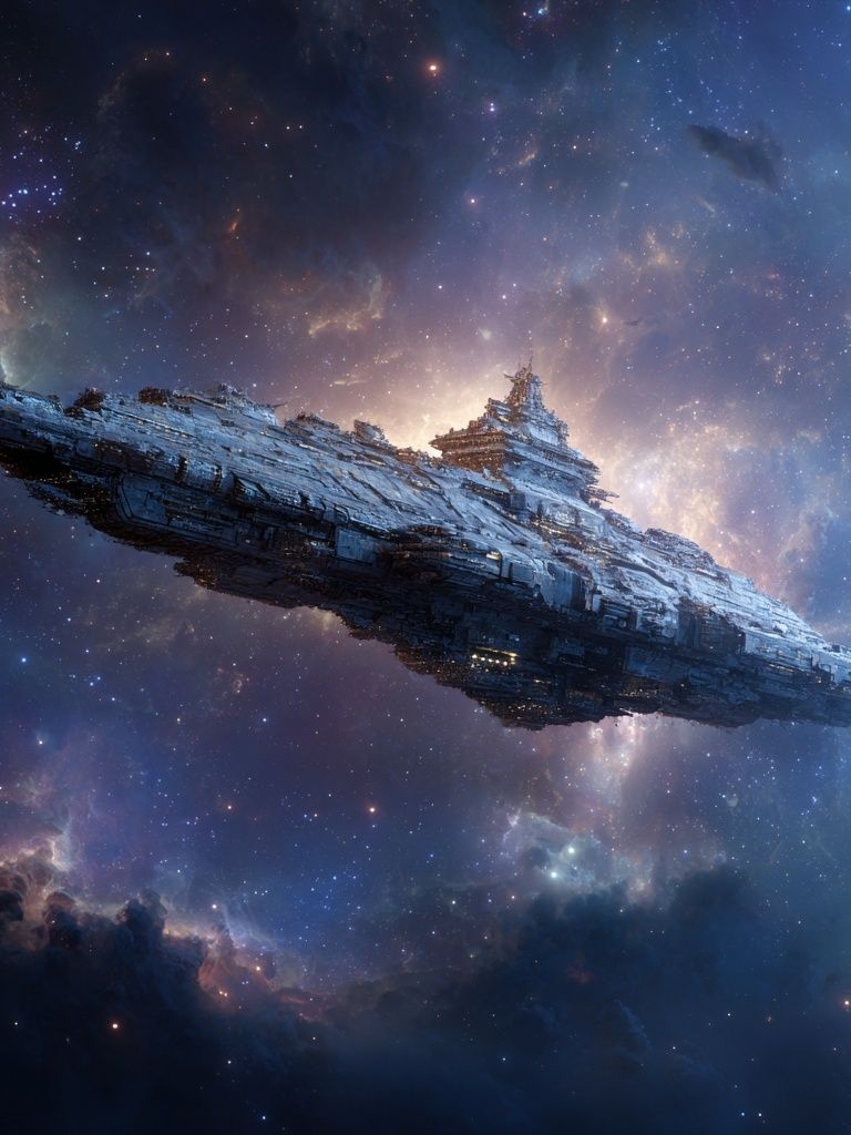 Starship in Nebula Sci-Fi Poster. poster — movies art