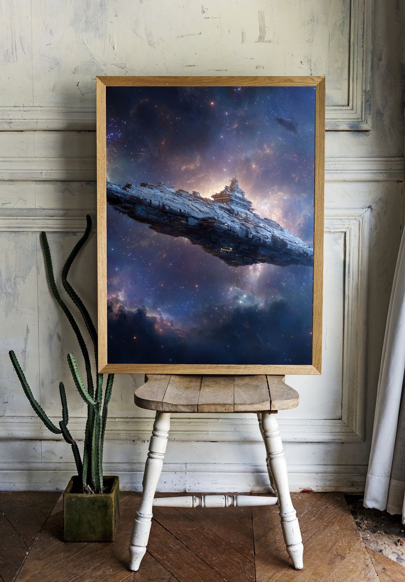 Starship in Nebula Sci-Fi Poster. — room view 1