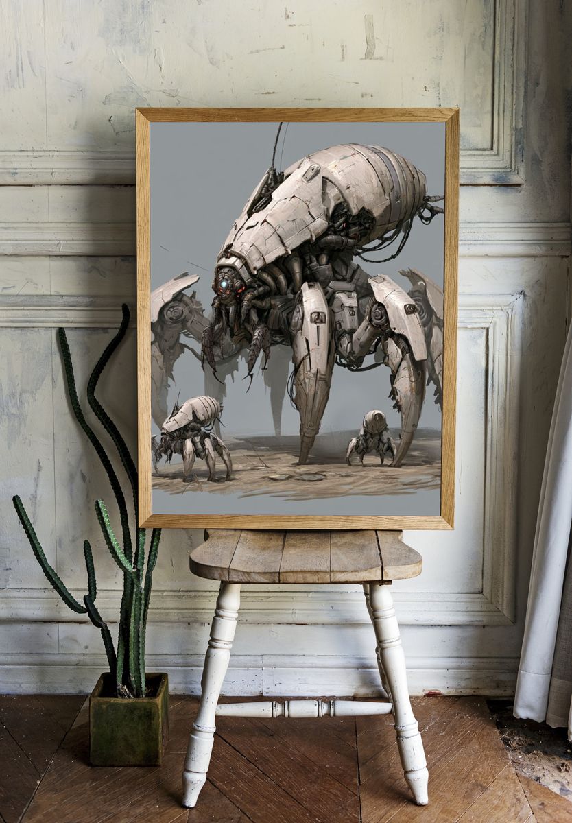 Mechanical Spider Sci-Fi Illustration Poster. — room view 1