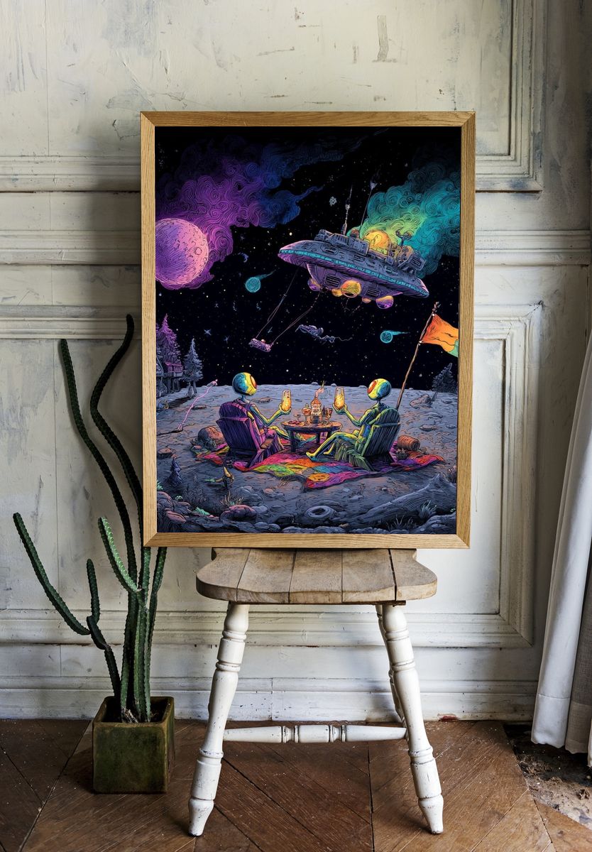 Surreal Moon Picnic Sci-Fi Print room preview