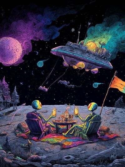 Surreal Moon Picnic Sci-Fi Print. poster print