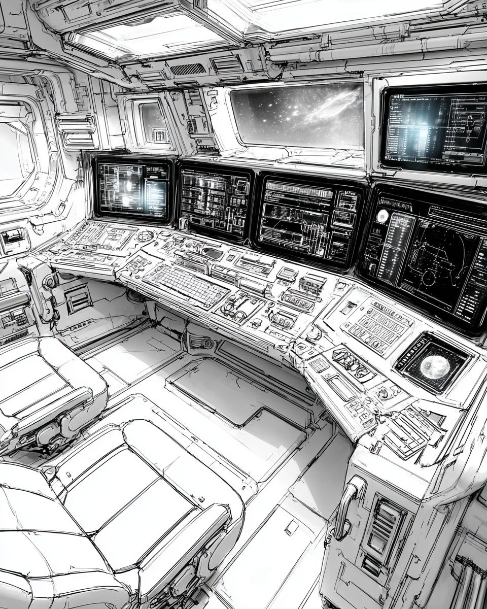 Spaceship Control Room Illustration Poster. poster detail
