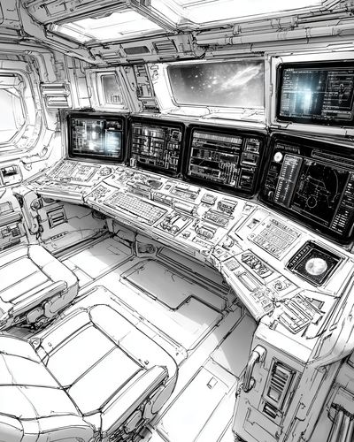 Spaceship Control Room Illustration Poster. poster