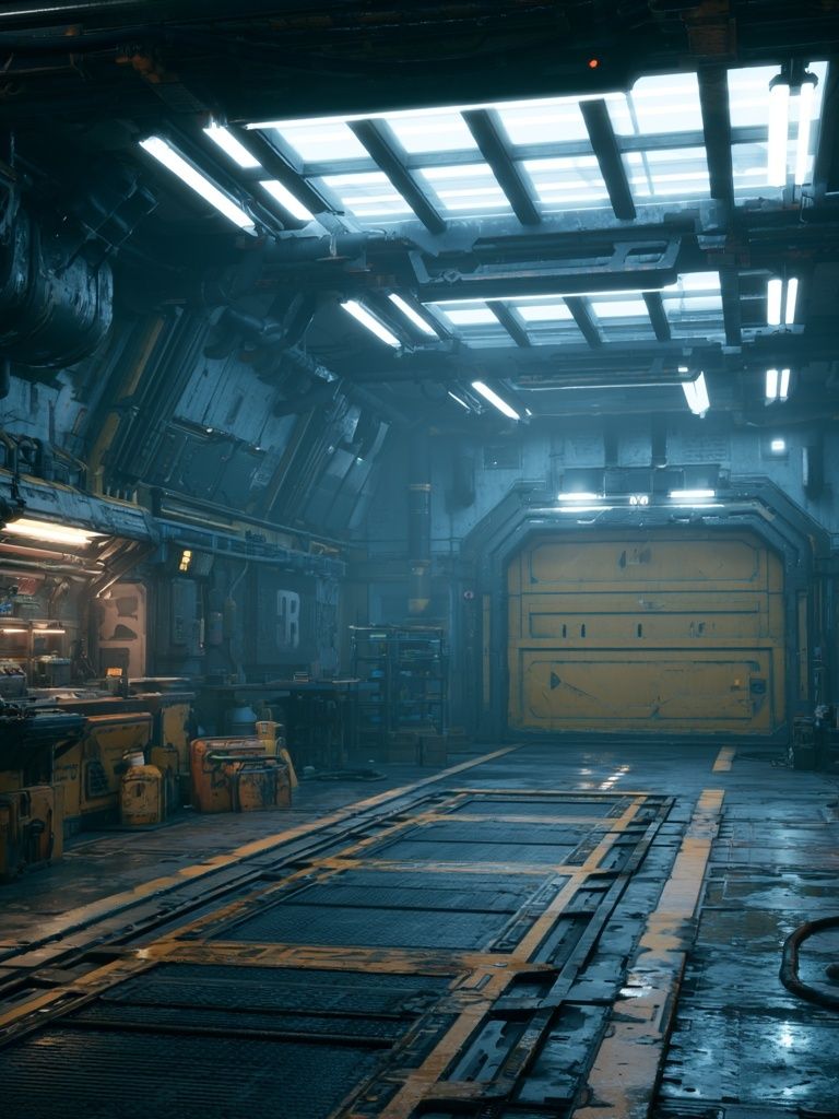 Sci-Fi Industrial Hangar Poster. poster — illustration art