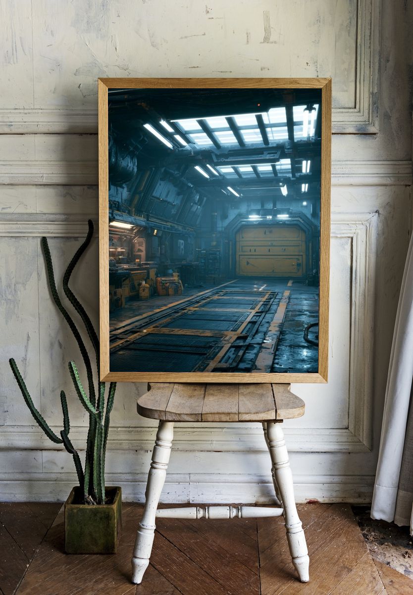 Sci-Fi Industrial Hangar Poster. room preview