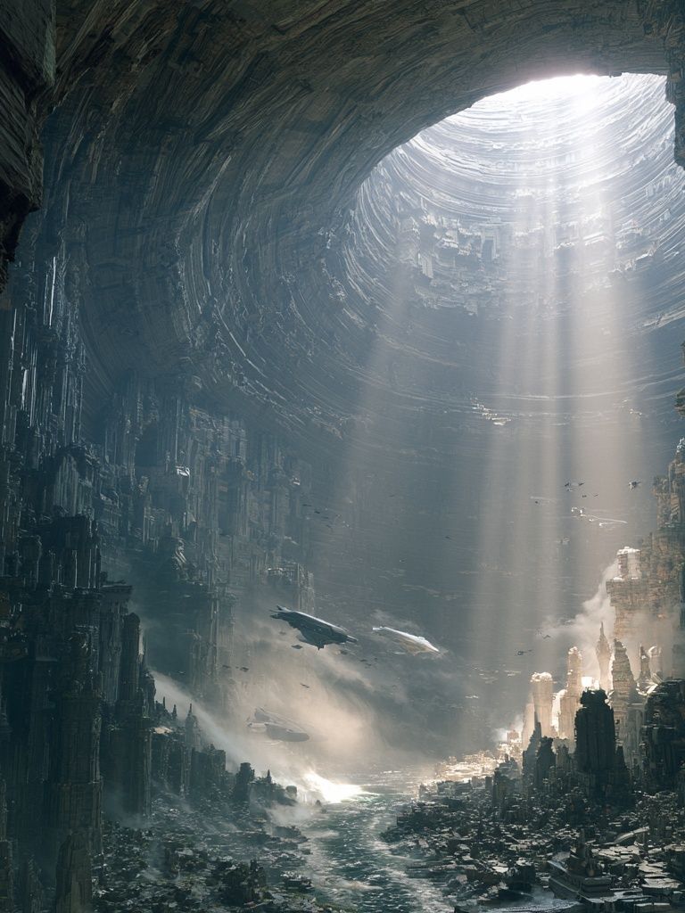 Sci-Fi Cavern City Print. poster — illustration art