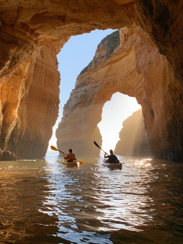 Sea Cave Kayakers Photography Poster. poster detail