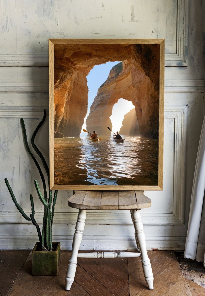 Sea Cave Kayakers Photography Poster. — room view 1