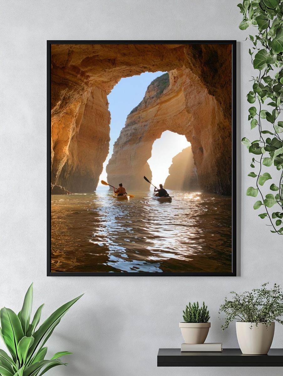 Sea Cave Kayakers Photography Poster. — room view 4
