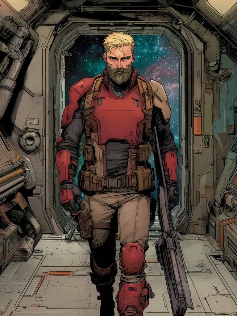 Space Warrior — Comic Art Print. poster — illustration art