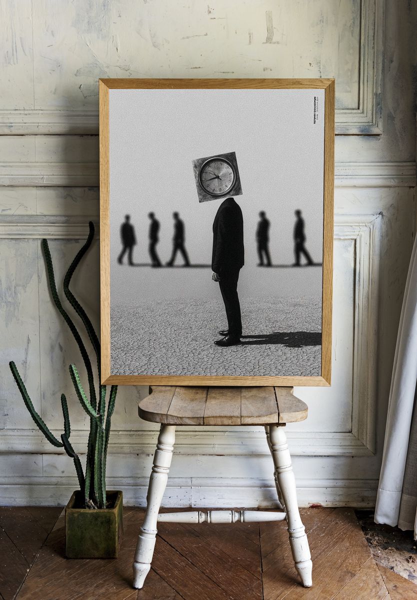Surreal Clockhead — Fine Art Print. — room view 1