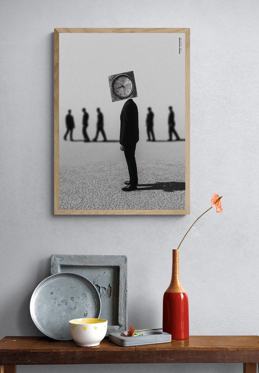 Surreal Clockhead — Fine Art Print. — room view 3
