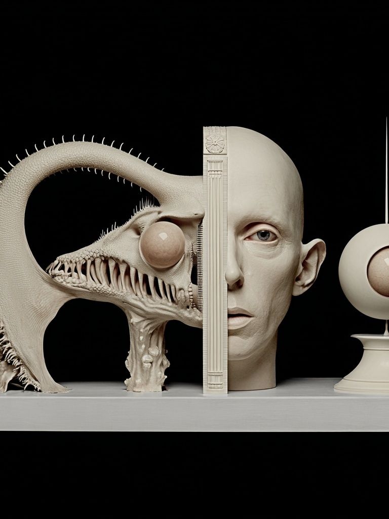 Surreal Creature and Human Sculpture Poster. poster detail