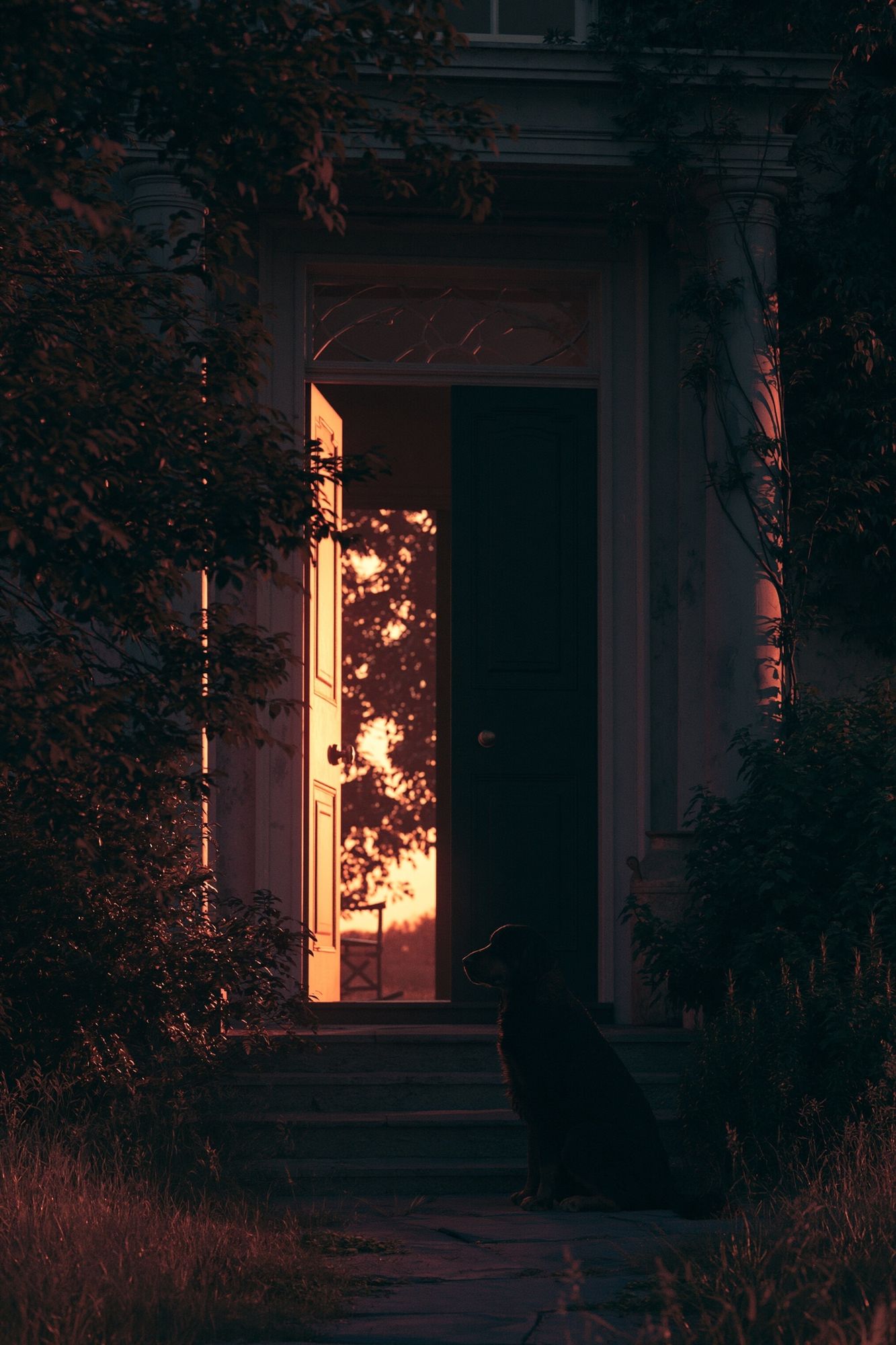 Sunset Doorway with Dog Poster. poster — photography art