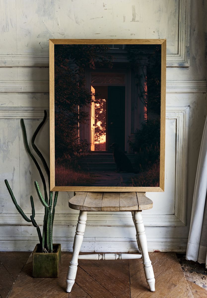 Sunset Doorway with Dog Poster. — room view 1