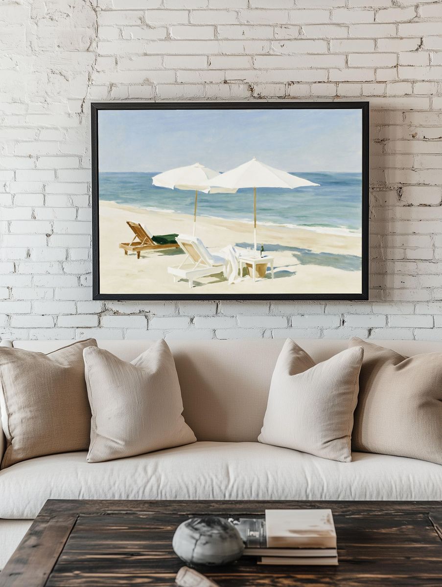Seaside Umbrellas Fine-Art Print. room preview