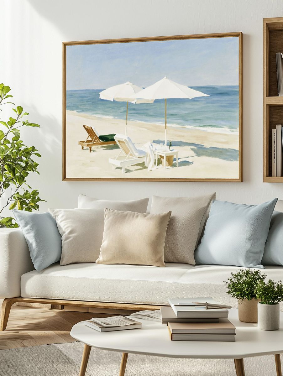 Seaside Umbrellas Fine-Art Print. — room view 2